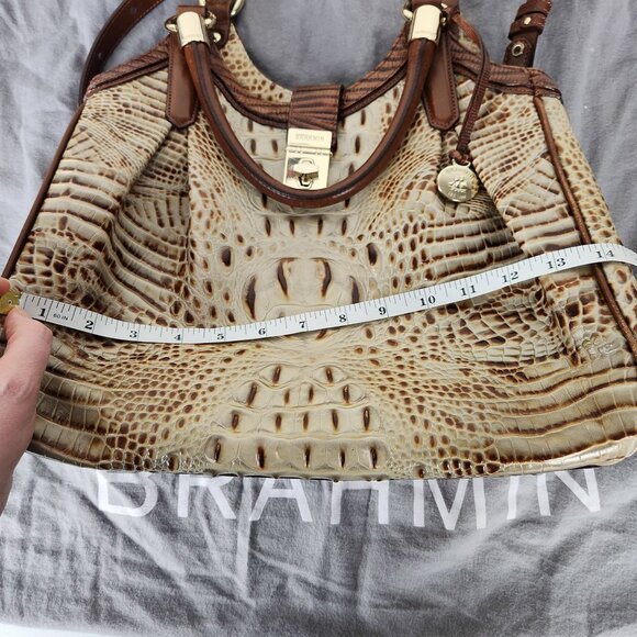 Brahmin Elisa Hobo Shoulder Bag Brown Cream Croc Embossed Leather Gold Hardware - Picture 12 of 16